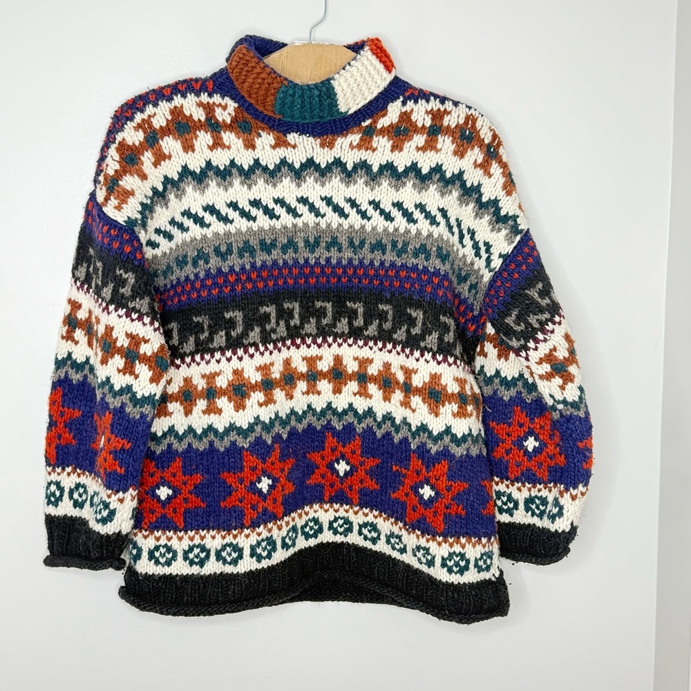 Rey Wear 100% Wool Sweater Unisex Fisherman Style Size Med/Lrg Vintage Handknit